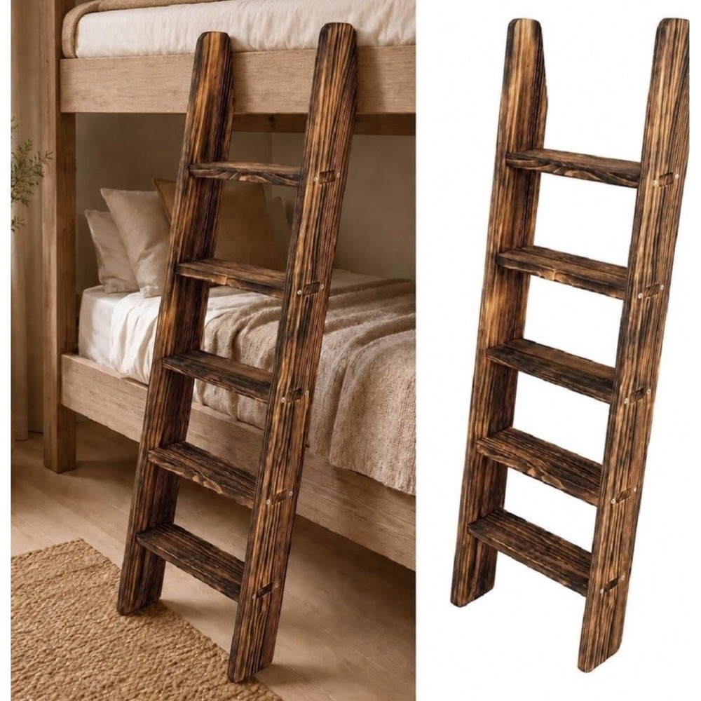 60" Wood Bunk Bed Ladder Torched Brown Pine 3.7" Flat Steps RV Camper Loft NIB